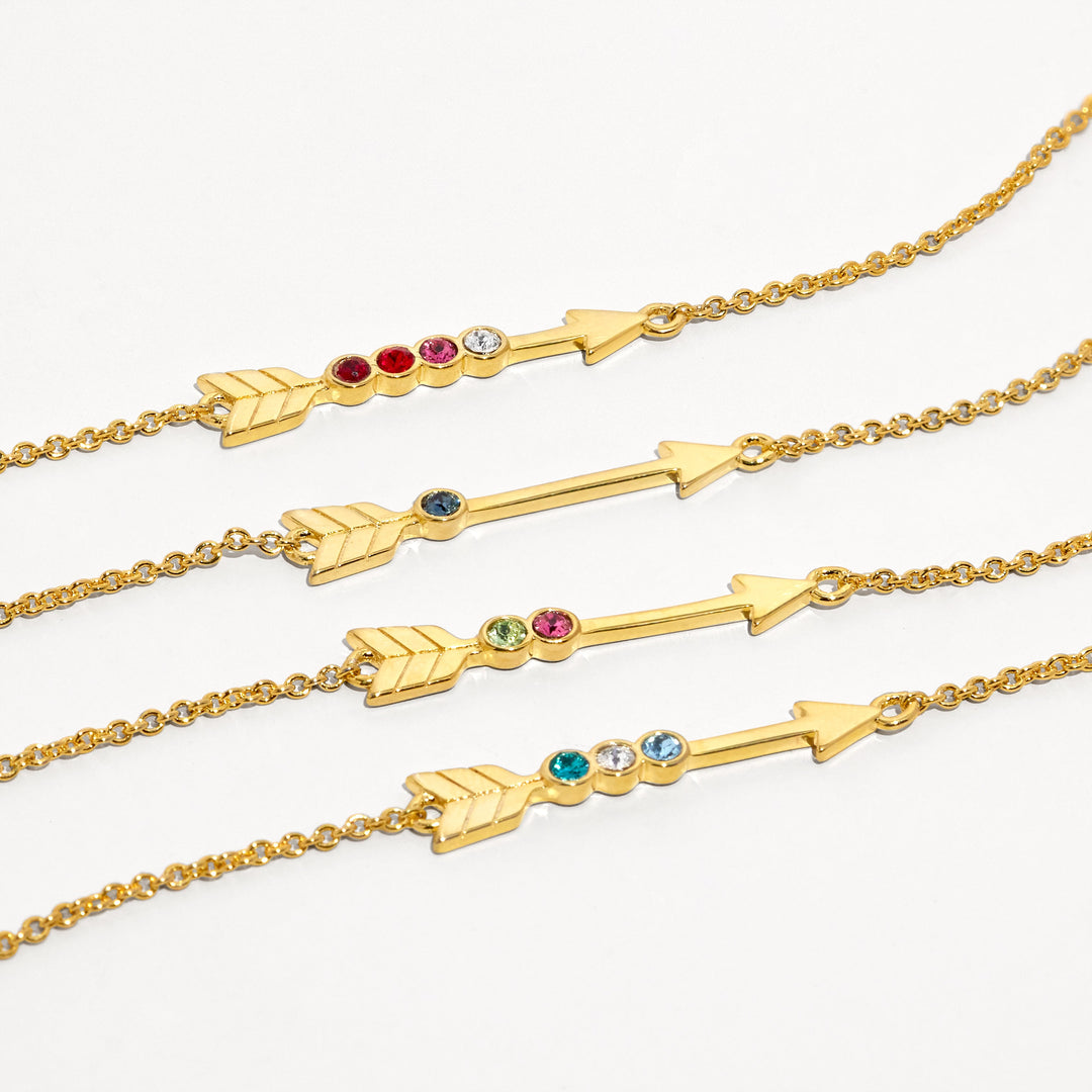 Custom Gold Three Birthstone Arrow Bracelet