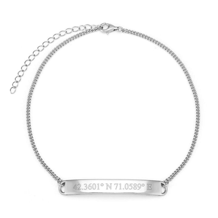 Custom Coordinate Name Bar Silver Anklet