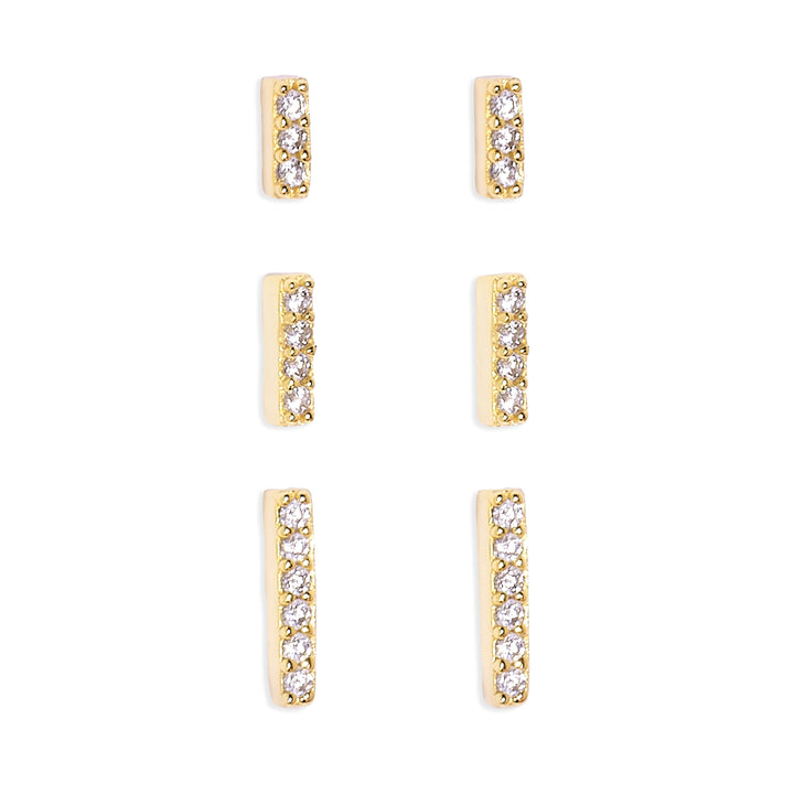 CZ Gold Bar Earring Set