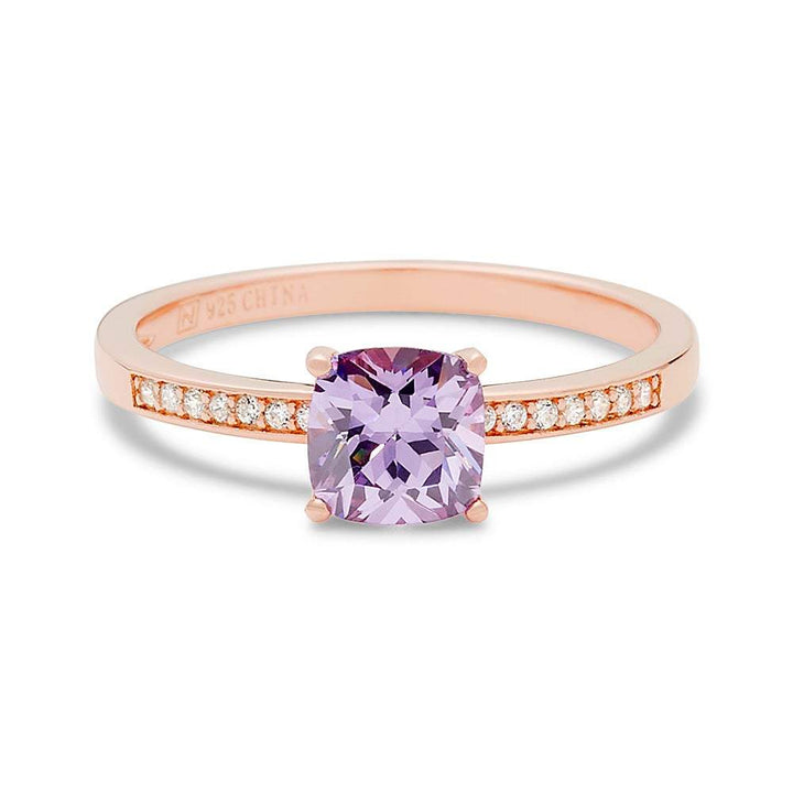 Cushion Cut Birthstone Pave Band Rose Gold Ring