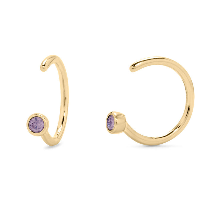 Custom Birthstone Bezel Set Gold Cuff Earrings