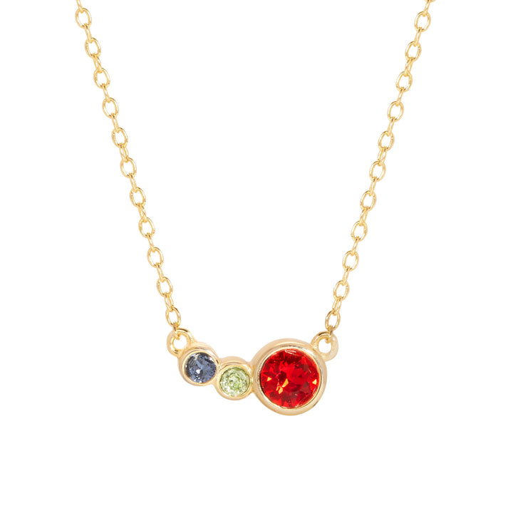 Three Birthstone Mother and Children Gold Necklace