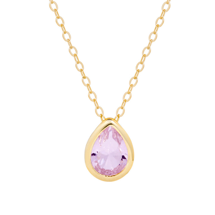 Gold Plated June Pear Cut Bezel Birthstone Necklace