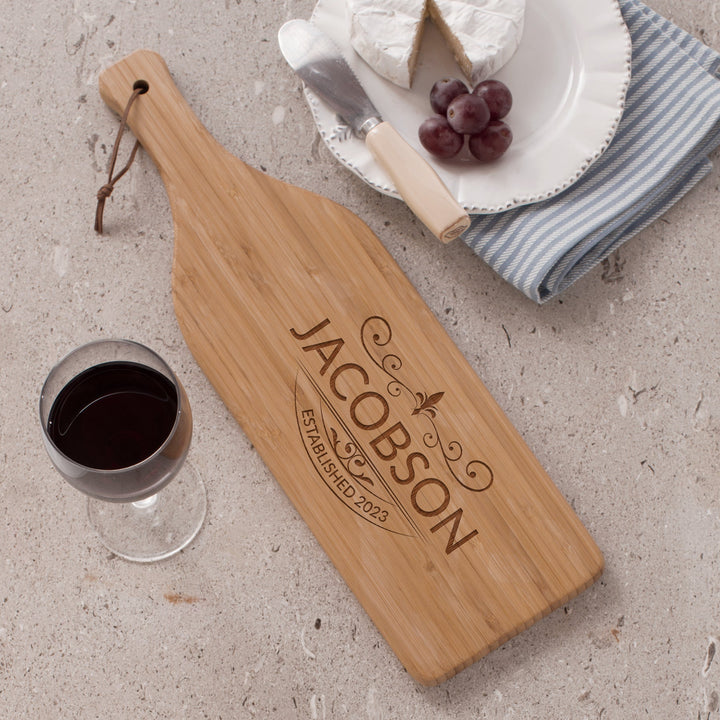 Family Name Est. Personalized Bamboo Wine Bottle Cutting Board