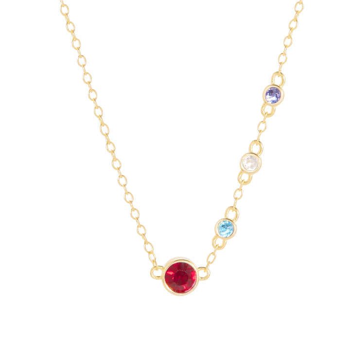 Four Birthstone Bezel Set Mother and Child Gold Necklace