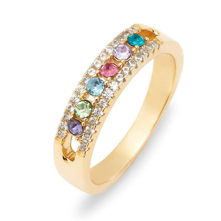 Six Stone Birthstone CZ Gold Ring