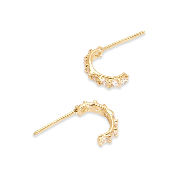 14K Gold Half CZ Hoop Earrings