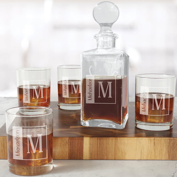 Family Name with Initial Personalized Decanter and Rocks Glass Set