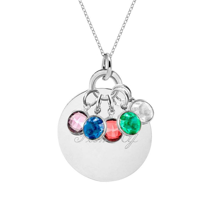 Custom Birthstone Mother's Silver Round Tag Necklace