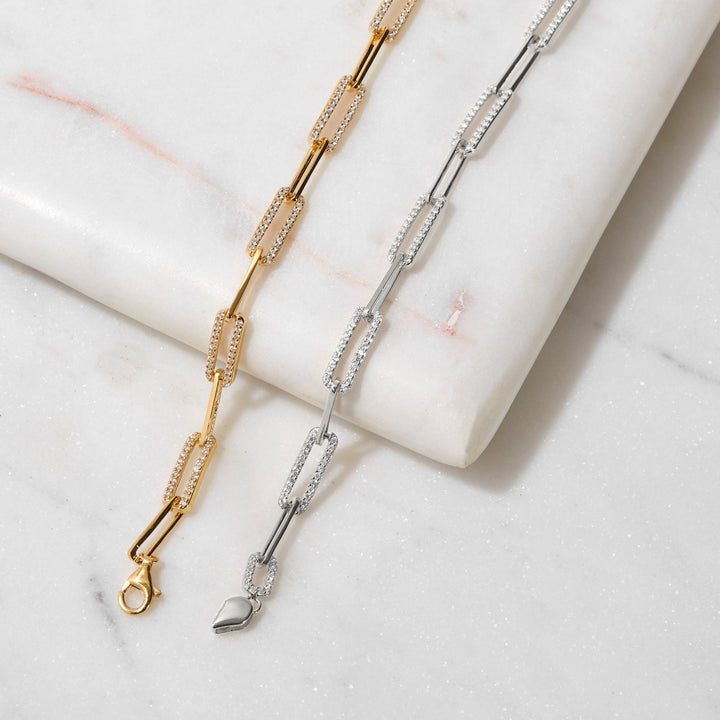 Gold CZ Paperclip Chain Bracelet