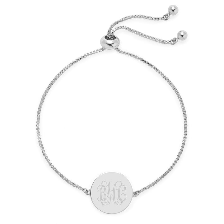 Engravable Monogram Silver Disc Bolo Bracelet