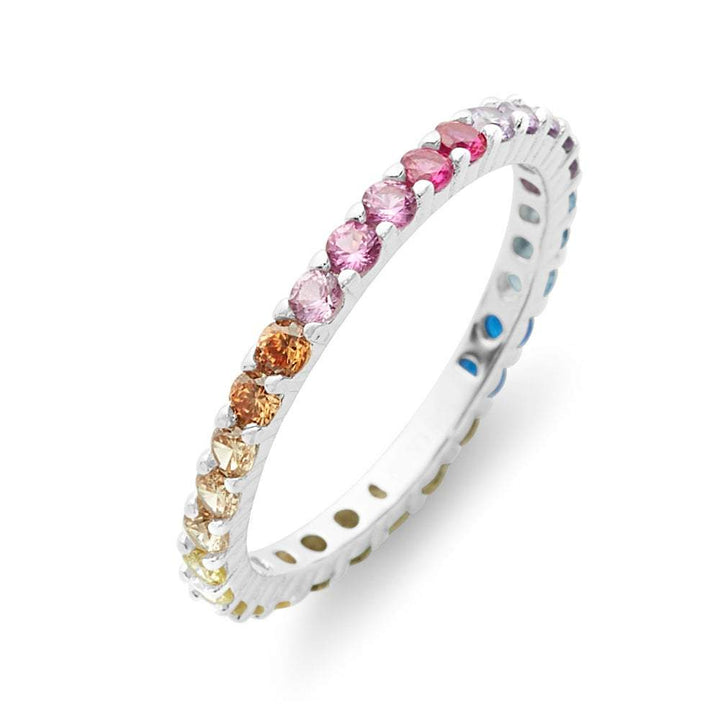 Thin Rainbow CZ Sterling Silver Eternity Band