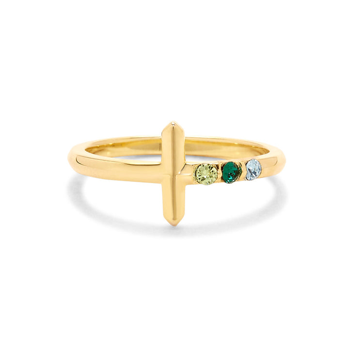 3 Stone Gold Cross Birthstone Ring