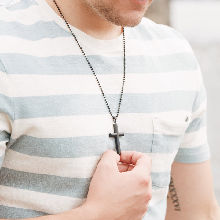 Men's Engravable Black Stainless Steel Cross Pendant