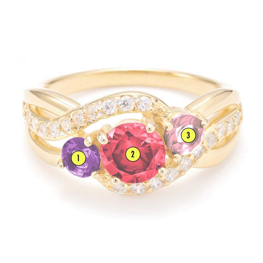 3 Stone Gold Infinity Swirl Custom Birthstone Mother's Ring