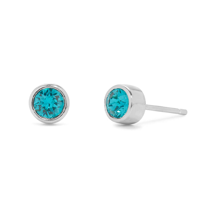 Custom Birthstone Bezel Set Silver Stud Earrings