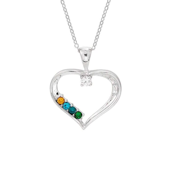 4 Stone Custom Birthstone Mothers Heart Pendant