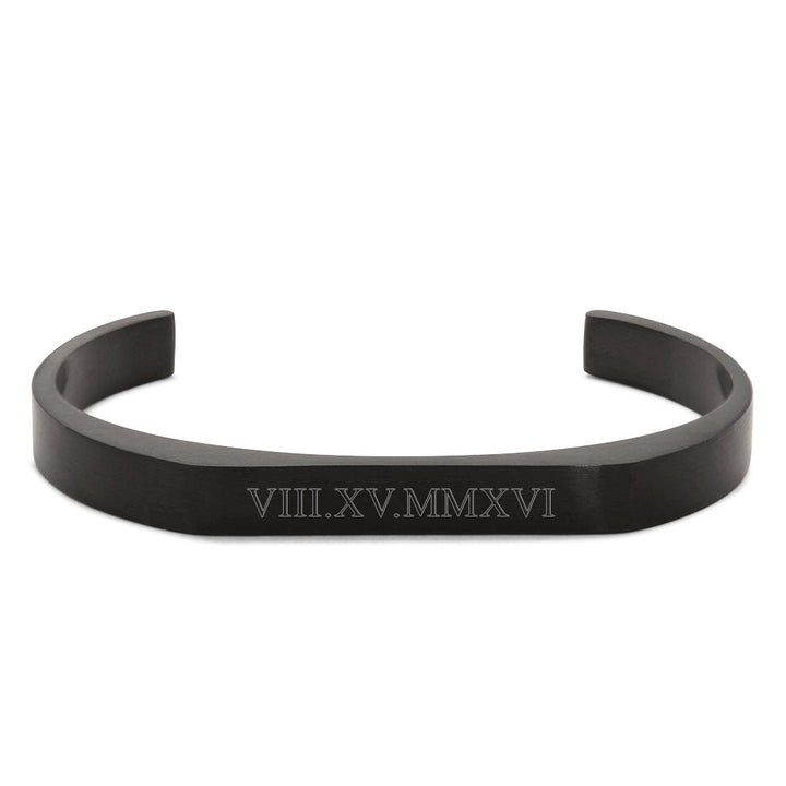 Roman Numeral Men's Brushed Black Plated Stainless Steel Rectangle Cuff Bracelet