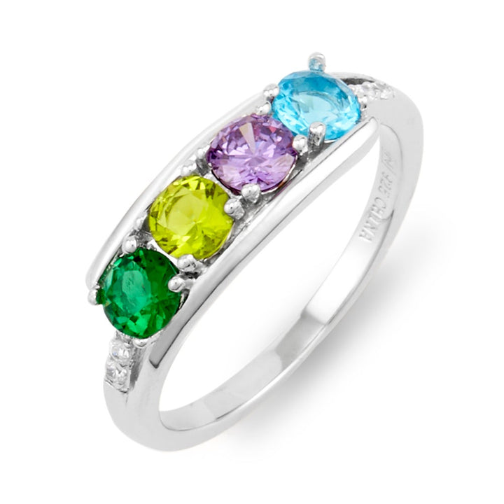 Petite 4 Stone Silver Birthstone Mother's Ring