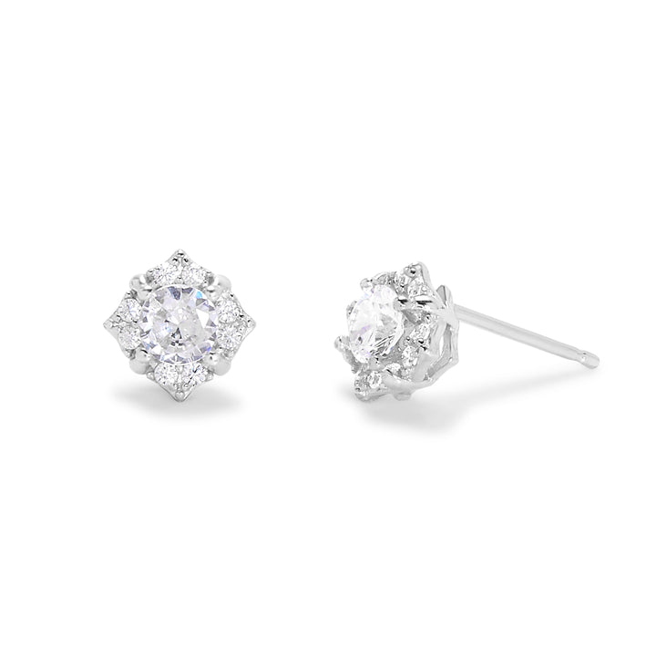 Sterling Silver CZ Floral Stud Earrings