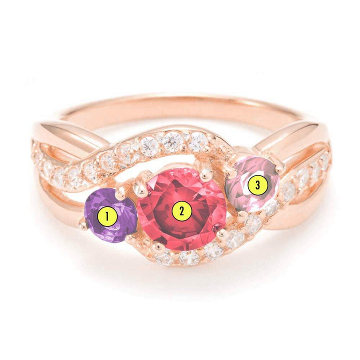 3 Stone Rose Gold Infinity Swirl Custom Birthstone Mother's Ring