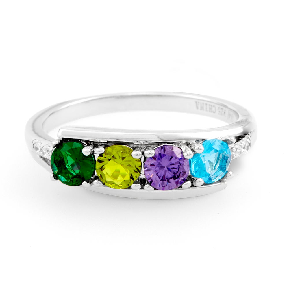 Petite 4 Stone Silver Birthstone Mother's Ring