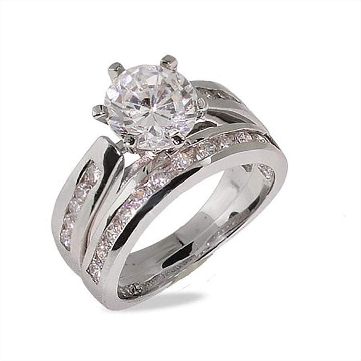 Stunning Brilliant Cut Channel Set CZ Engagement Ring Set