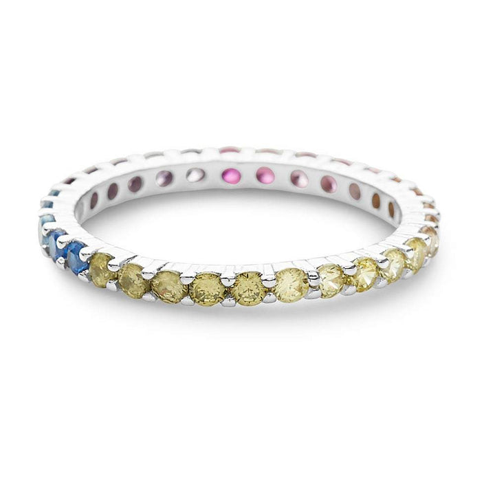 Thin Rainbow CZ Sterling Silver Eternity Band