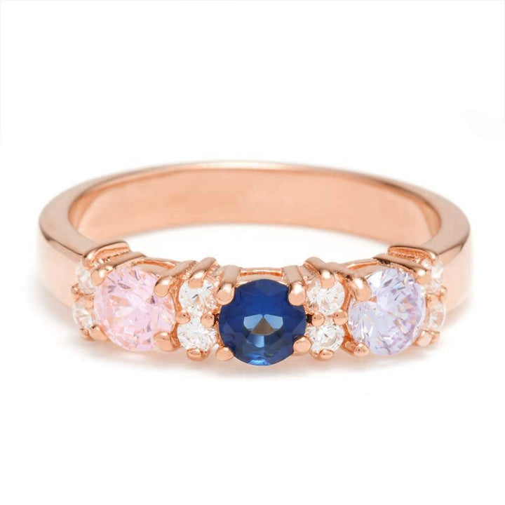 3 Stone Birthstone and CZ Rose Gold Ring