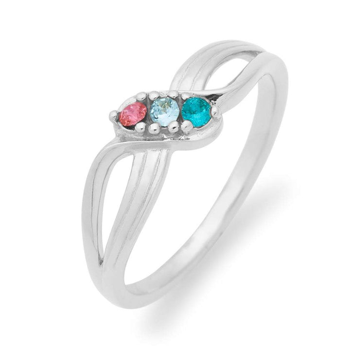 Three Stone Birthstone Symmetrical Arch Silver Ring