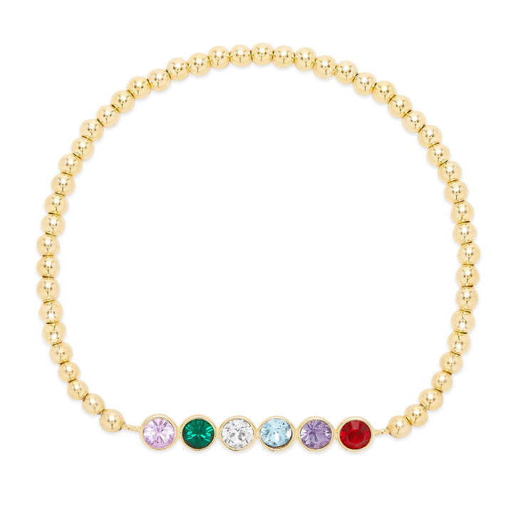 Six Stone Bezel Set Gold Birthstone Bead Bracelet