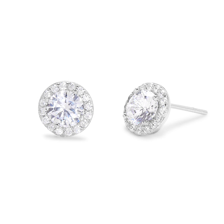 Sterling Silver Halo Oval Stud Earrings