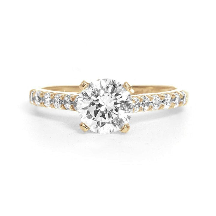 14K Gold Brilliant Cut Engagement Ring with CZ Band