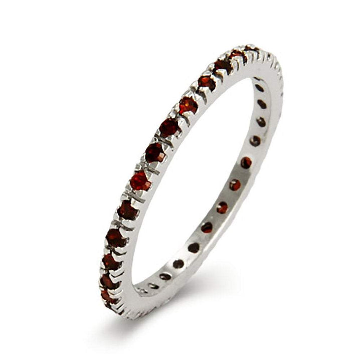 Garnet CZ Sterling Silver Stackable Eternity Band