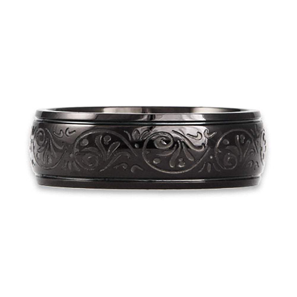 Men's Black Stainless Steel Carved Design Ring