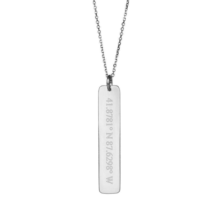 Custom Coordinate Vertical Name Bar Silver Necklace (left to right)