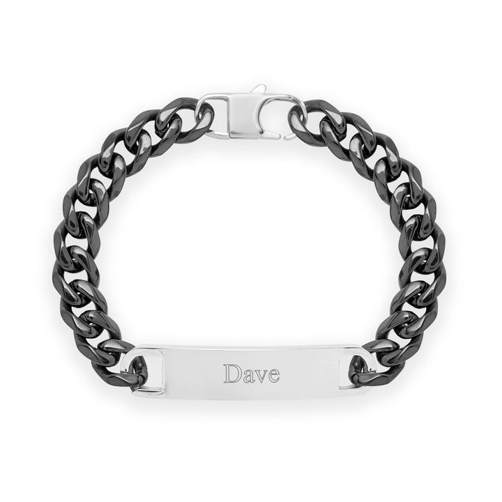 Men's Polished Black and Stainless Steel ID Bracelet