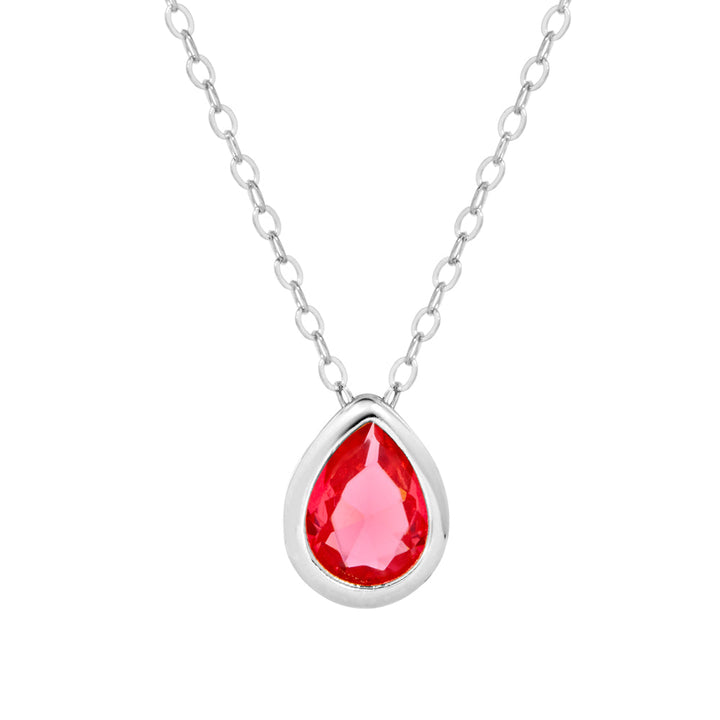 Sterling Silver January Pear Cut Bezel Birthstone Necklace