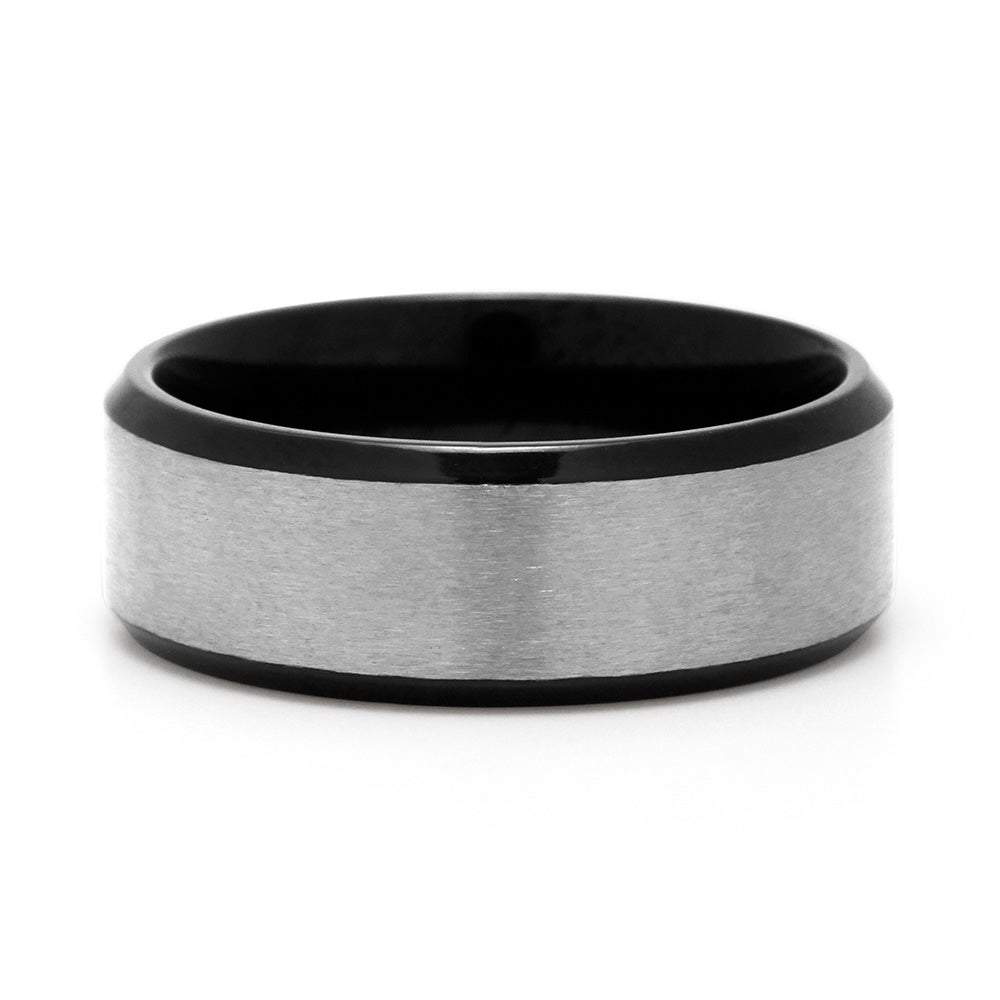 Mens Black Titanium Band with Brushed Silver