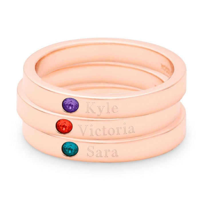 Custom Birthstone Three Rose Gold Stacking Name Rings