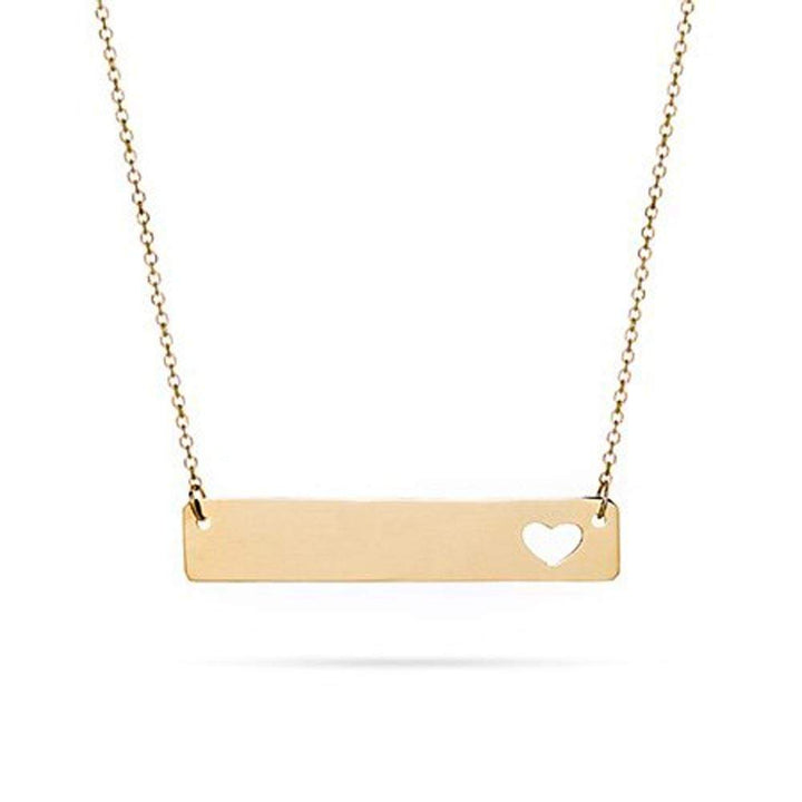 14K Gold Bar Nameplate Necklace with Heart Cut Out