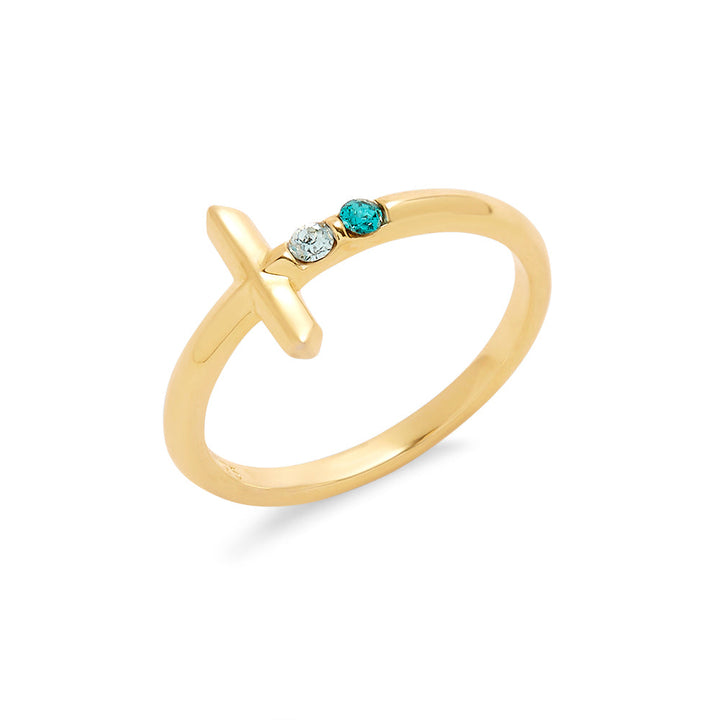 2 Stone Gold Cross Birthstone Ring