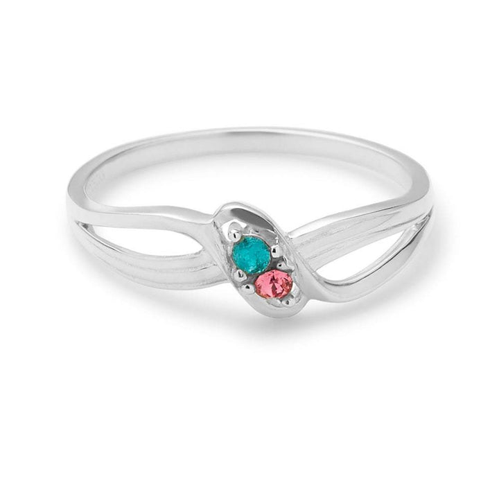 Two Stone Birthstone Symmetrical Arch Silver Ring