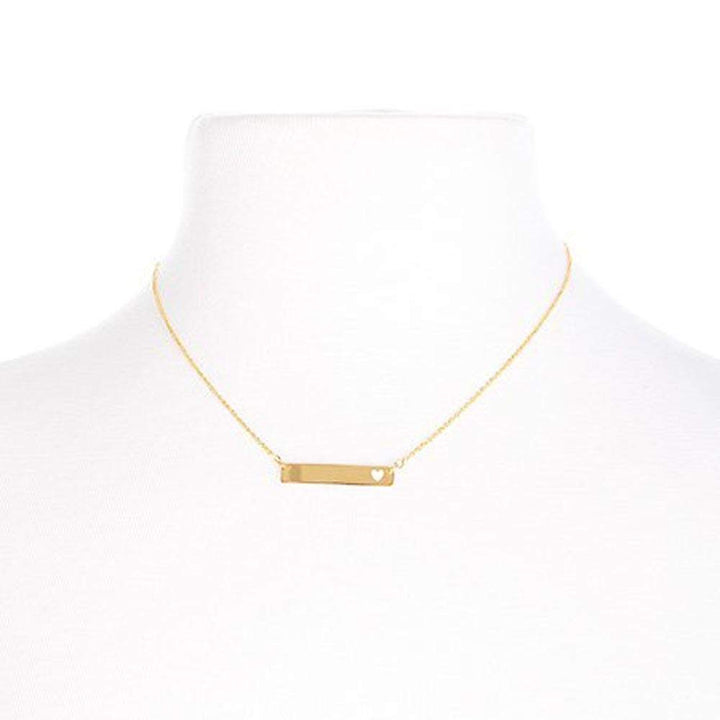 14K Gold Bar Nameplate Necklace with Heart Cut Out