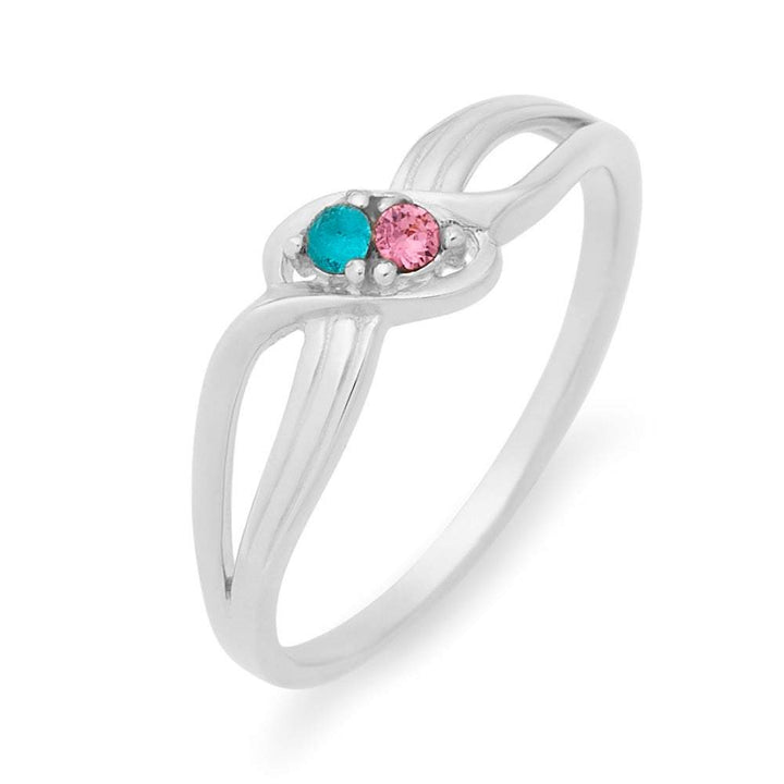 Two Stone Birthstone Symmetrical Arch Silver Ring