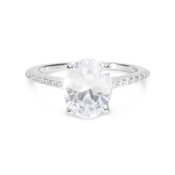 Sterling Silver Oval Cut Solitaire CZ Engagement Ring