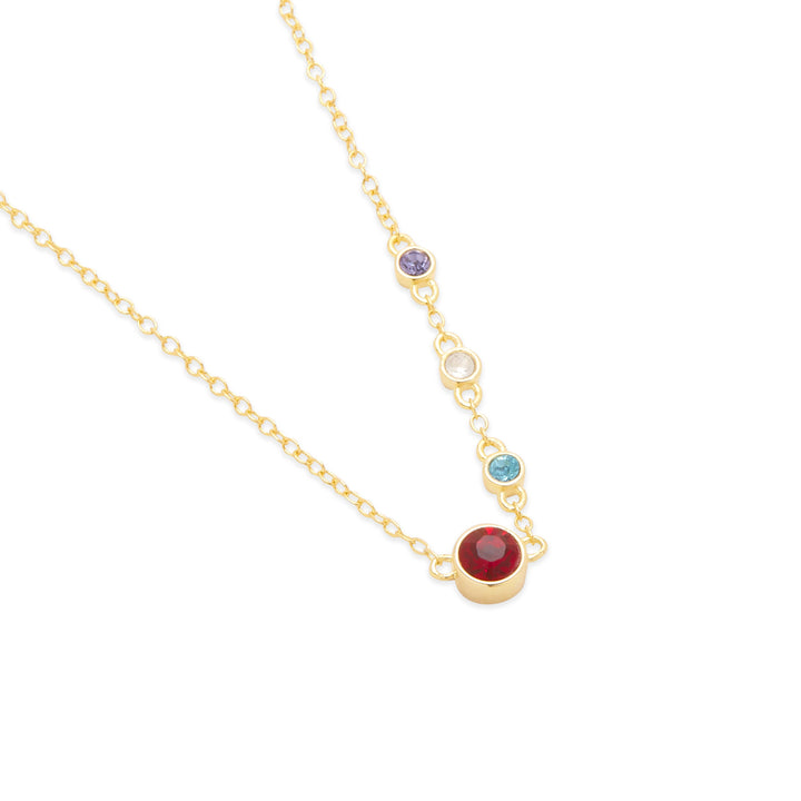 Four Birthstone Bezel Set Mother and Child Gold Necklace