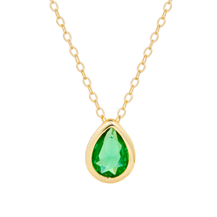 Gold Plated August Pear Cut Bezel Birthstone Necklace