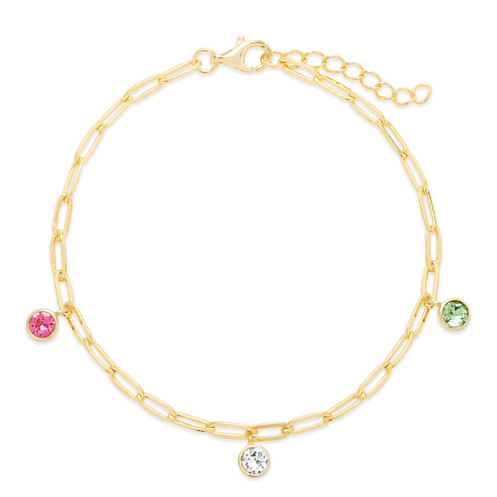 Custom Paperclip Chain Birthstone Charm Bracelet