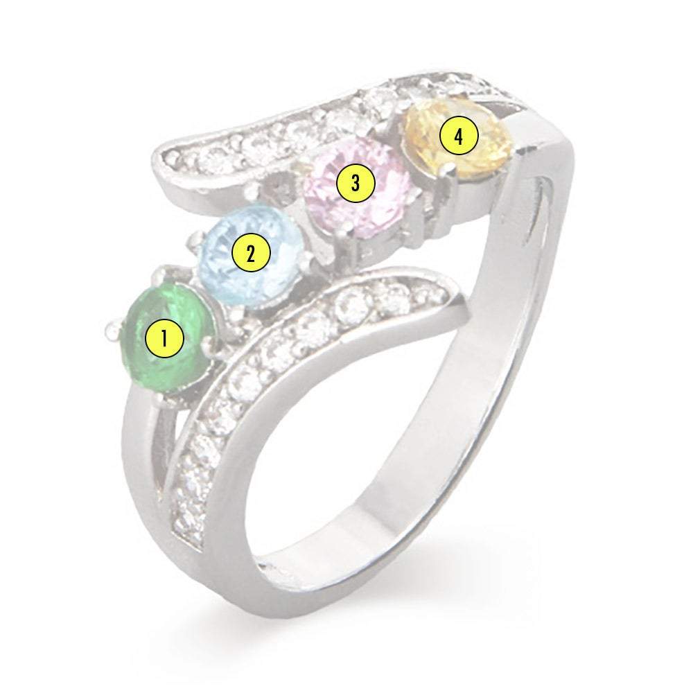 Close to the Heart 4 Stone CZ Bypass Birthstone Mother's Ring